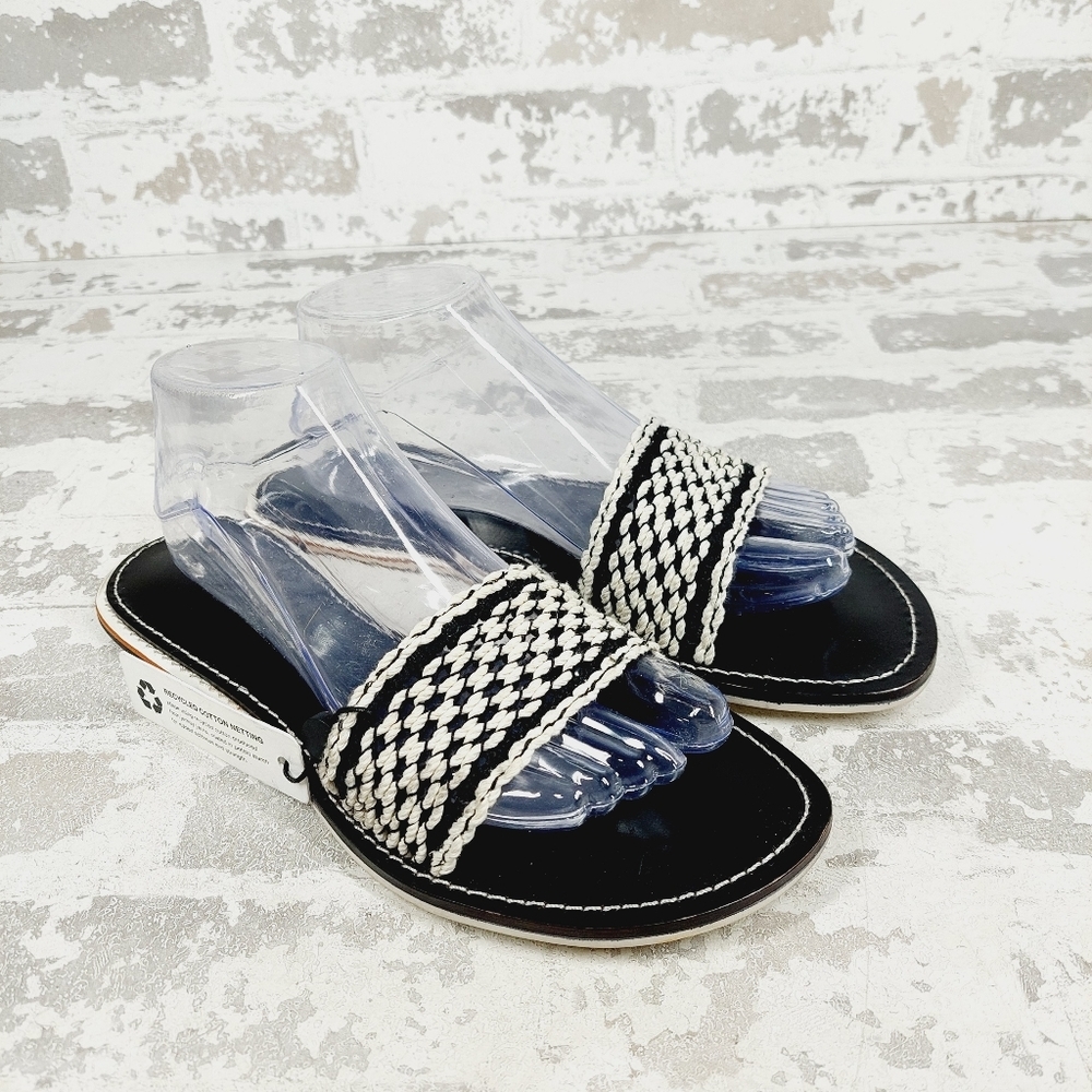 New  Rag & Bone Leather Melrose Bicolor Plank  Black & White Flat Sandals W738 - Picture 4 of 11